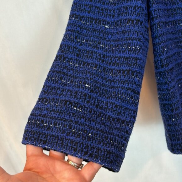 St John Women’s Knit Full zip blue tweed fringe sweater size 14 workwear luxury - Picture 4 of 12